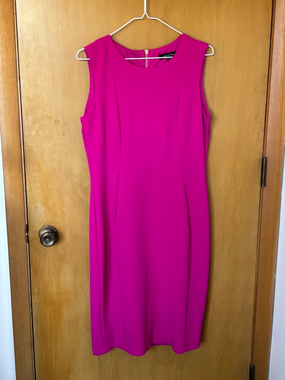 MARINA Fuchsia Sleeveless Midi Sheath Dress